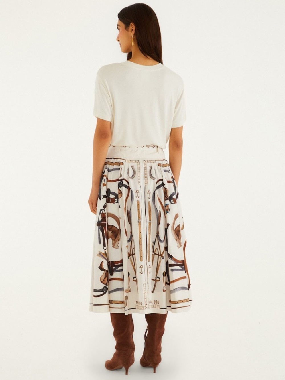 FARM Rio Equestrian Scarf Belted Midi Skirt in Winter White Size Medium NWT - Picture 3 of 16